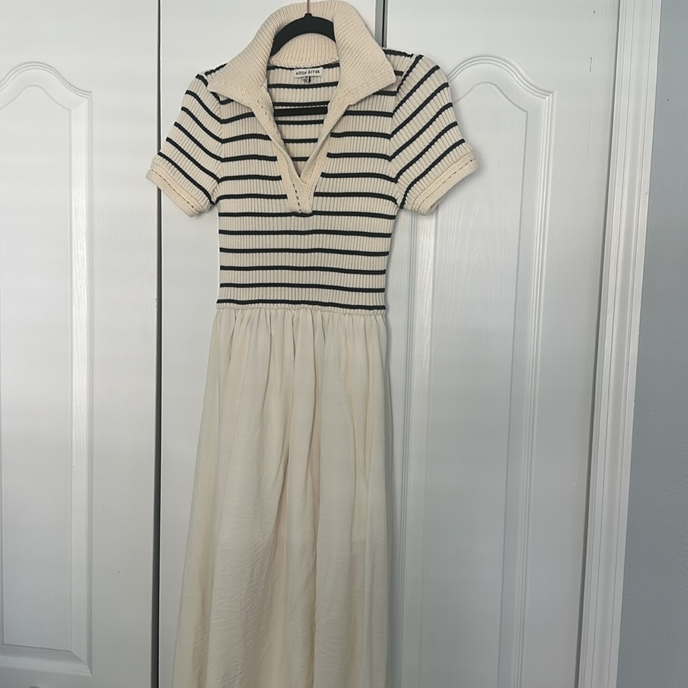 Tuckernuck White Maxi Dress with Navy Striped Knit Bodice - Picture 4 of 6